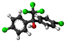 Ball-and-stick model of the dicofol molecule