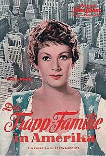 Poster showing Ruth Leuwerik as Maria with New York City in the background