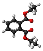 Ball-and-stick model of the diethyl phthalate molecule