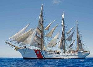 USCGC Eagle under full sail in 2013 in the Caribbean Sea