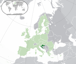 Location of  Croatia  (dark green)– in Europe  (green & dark grey)– in the European Union  (green)  –  [Legend]