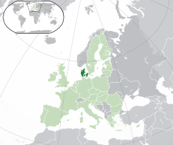 Map showing Denmark in Europe