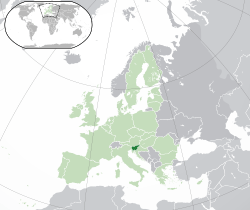 Location of  Slovenia  (dark green)– in Europe  (green & dark grey)– in the European Union  (green)