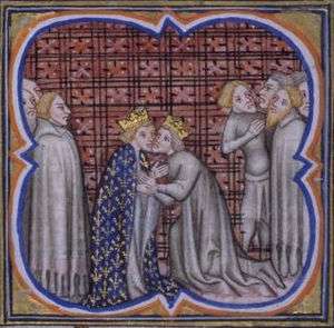 A miniature of Edward giving homage to Philip IV