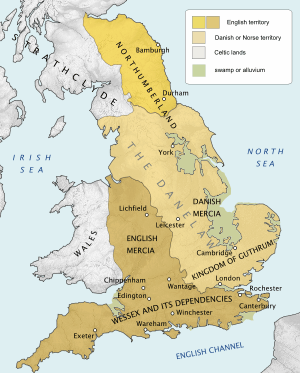 Map of England in the late ninth century