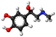 Ball-and-stick model of epinephrine (adrenaline) molecule