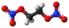 Ball-and-stick model of the ethylene glycol dinitrate molecule