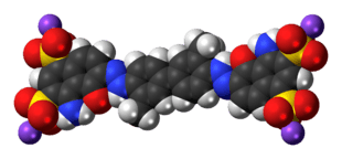 Space-filling model of the Evans blue molecule, sodium salt