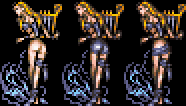 Images of a female Esper with her back to the screen from three releases of the game; the coverage level of her clothes on the bottom half of her body is different in each one
