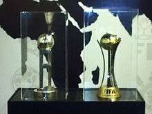 The two trophies of the FIFA Club World Cup are seen.