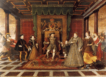 Family group of the Tudors with the figures of War, Peace and Plenty