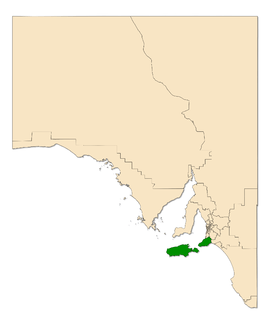 Map of South Australia with electoral district of Finniss highlighted
