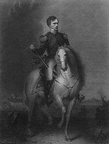 Illustration of Franklin Pierce as a general, riding a horse