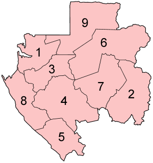 A clickable map of Gabon exhibiting its nine provinces.