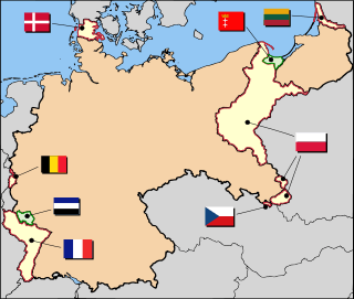 A map of Germany. It is color coded to show the transfer of territory from German to the surrounding countries and define the new borders.
