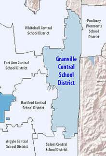 Map of Granville Central School District and surrounding districts in both New York and Vermont.