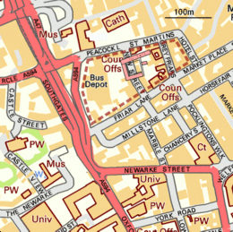 Map showing area of the Greyfriars, in Leicester