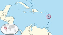 A map showing the location of Guadeloupe, an island region in the Caribbean Sea.