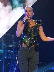 Color picture of singer Gwen Stefani performing "Rare" in 2016.