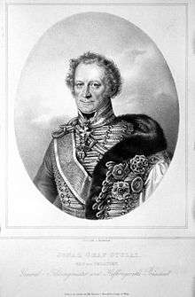 Print of smiling man in elaborate hussar uniform