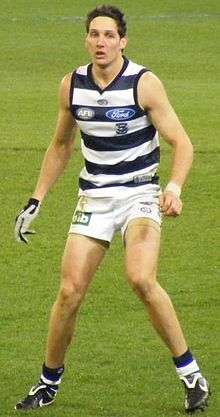 Harry Taylor playing in an AFL match for Geelong in 2008.