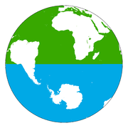 Land Hemisphere top, Water Hemisphere bottom