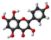 Ball-and-stick model of the herbacetin molecule