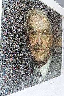 A square mosaic of former Coventry industrialist Alfred Herbert displayed on a wall of the museum's covered court to commemorate one million visitors.