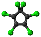 Ball-and-stick model of hexachlorocyclopentadiene