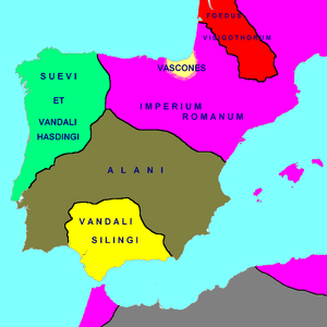Areas allotted to or claimed by barbarian groups in 416–418
