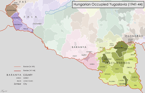 map of the occupied territories and their subdivisions under Hungarian rule.