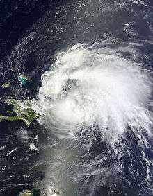 A satellite image of the first hurricane of the 2011 Atlantic hurricane season.