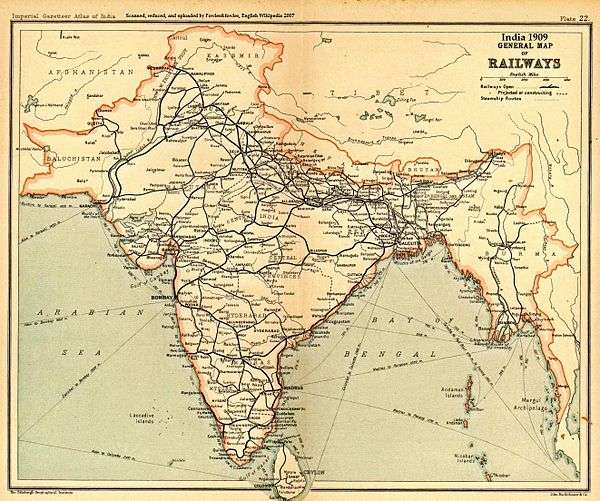 Old map of India, with rail lines