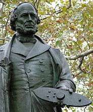 Photo of Statue of John Ericsson in Battery Park, New York City, holding a model of Monitor in his hand