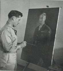 Julian Ritter painting portrait of Lt. General Ben "Yoo Hoo" Lear, commanding officer of the 2nd Army