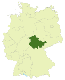 Map of Germany with the location of Thuringia highlighted