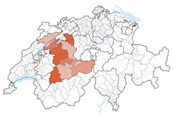 Map of Switzerland, location of Bern highlighted