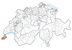Map of Switzerland, location of Geneva highlighted