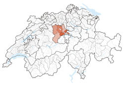 Map of Switzerland, location of Lucerne highlighted