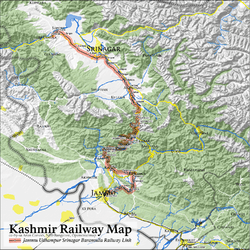 A map of the Kashmir railway showing the Katra-Laole section