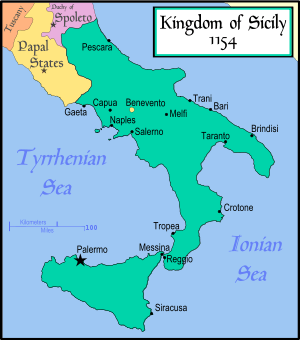 Multicolored map of 12th-century Italy