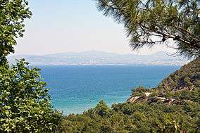 A view from Dilek Peninsula on a clear day overlooking the sea