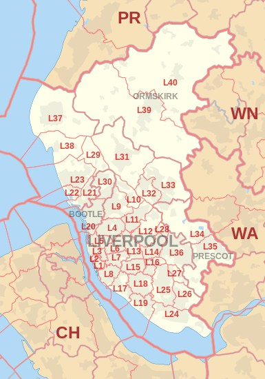 L postcode area map, showing postcode districts, post towns and neighbouring postcode areas.