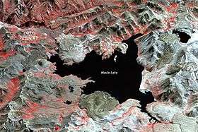 A false colour satellite image of Laguna del Maule