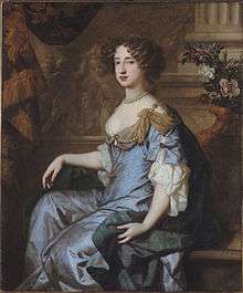 Portrait of Mary with brown hair and in a blue-and-gray dress