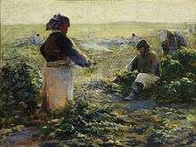 Oil painting of peasants working in a beet field
