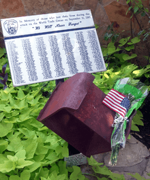 A box beam from the World Trade Center South Tower on display at the Lewisville Fire Department offices as a memorial to the service members who died as a result of the September 11 attacks
