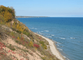 A view of Lake Michigan from bluffs in this county park