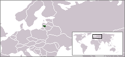 Map of Europe indicating Lithuania and Samogitia