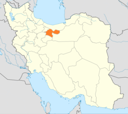 Map of Iran with Tehran highlighted